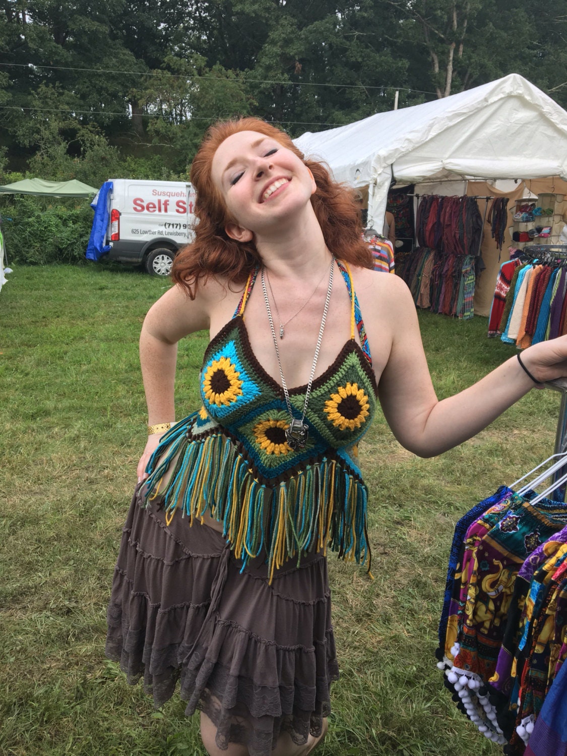 Sunflower Granny Square Festival Crochet Top with Fringe | Etsy