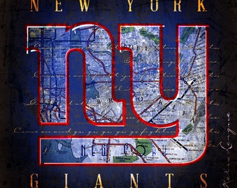 New York Giants City Map - Perfect Christmas, Birthday, Anniversary Gift - Unframed Print