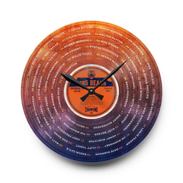 Chicago Bears 1985 Champions Vintage Wall Clock | 1985 Super Bowl XX Champions | Chicago Bears Acrylic Record-Inspired Wall Clock  Christmas