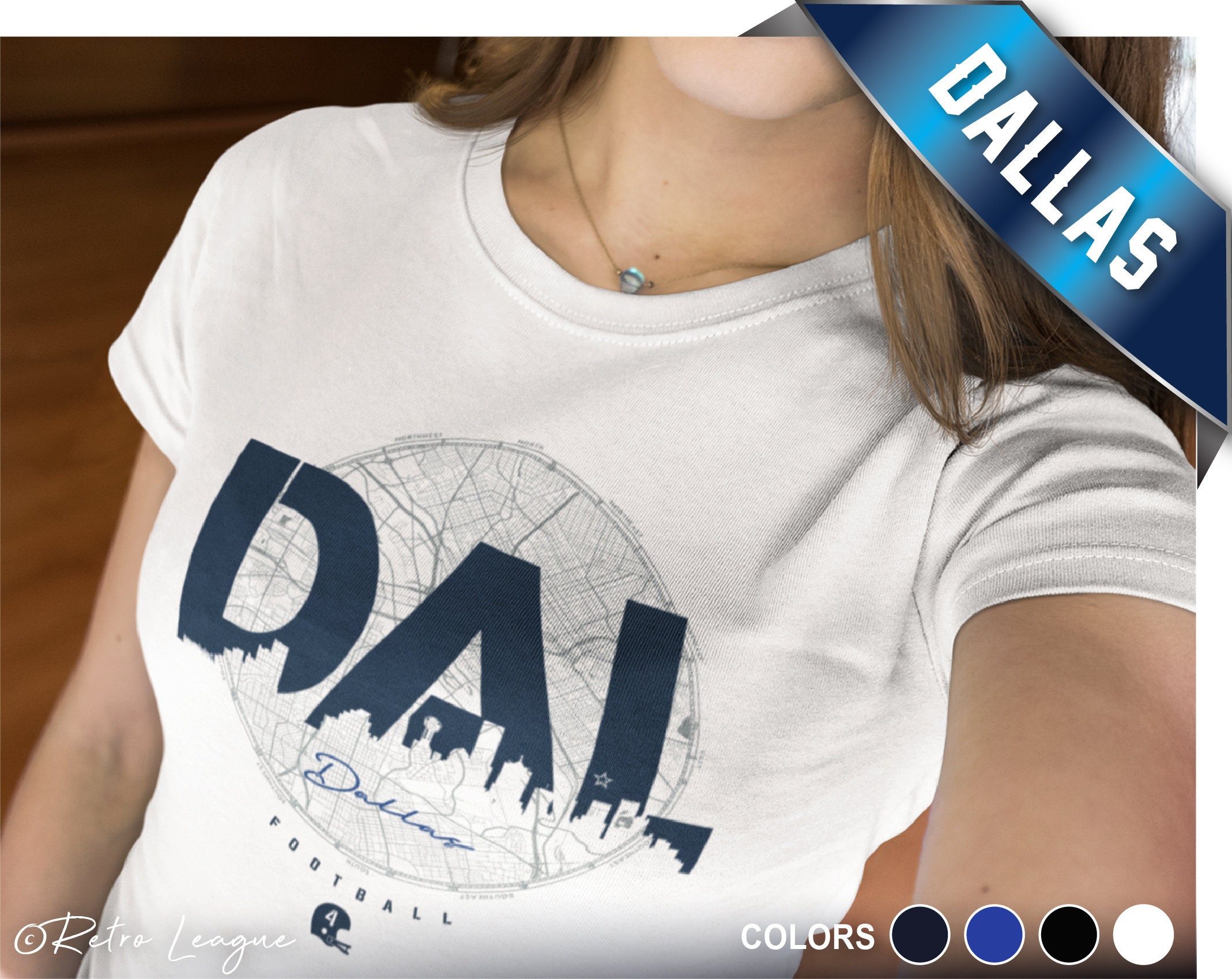 DALLAS Football Women's T Shirt | Dallas Skyline City Map | Dallas Vintage Map | Women's Super-Soft Tee | Christmas Gift for Dallas Fan
