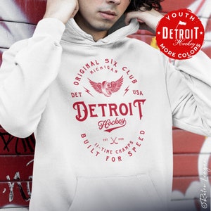 YOUTH Detroit Red Wings Hoodie Sweatshirt | Vintage Redwings Sweatshirt | Vintage Original 6 Hockey | Christmas Gift Detroit Hockey Fan