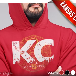 Sudadera con capucha de los Kansas City Chiefs / Mapa de la ciudad con el horizonte de KC / Mapa vintage de Kansas City / Sudadera unisex vintage de Kansas City / Regalo retro de KC