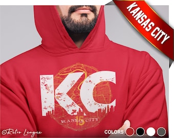 Kansas City Chiefs Hoodie Sweatshirt | KC Skyline City Map | Vintage Kansas City Map | Unisex Vintage Kansas City Sweatshirt | Retro KC Gift