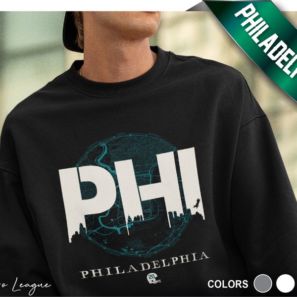 Philadelphia Eagles Football Crewneck Sweatshirt | Philadelphia Skyline City Map | Philadelphia Vintage Map | Unisex Sweatshirt | Christmas