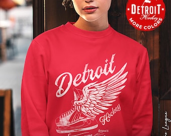Detroit Red Wings Crewneck Sweatshirt | Vintage Redwings Unisex Sweatshirt | Vintage Original 6 Hockey | Christmas Gift Detroit Hockey Fan