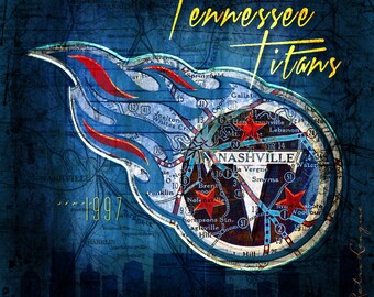 Tennessee Titans Vintage City Skyline Map - Perfect Gift for Christmas, Birthday, Wedding or Titans Fanatic - Unframed Print