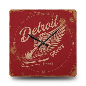 Vintage Detroit Red Wings Acrylic Wall Clock – Original 6 Hockey – Best Christmas Gift for Wings Fan – Detroit Hockey Team