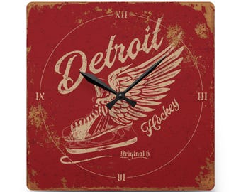 Vintage Detroit Red Wings Acrylic Wall Clock – Original 6 Hockey – Best Christmas Gift for Wings Fan – Detroit Hockey Team