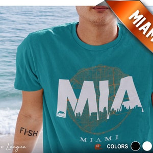 Miami Football T Shirt | Miami Skyline Stadtplan | Miami Vintage Karte | Unisex Superweiches T-Shirt | Weihnachtsgeschenk für Miami Fan