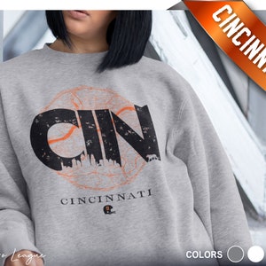 Cincinnati Crewneck Sweatshirt | Cincinnati Skyline carte de la ville | CIN vintage Carte | Unisexe Heavy Blend Crewneck | Cadeau de Noël
