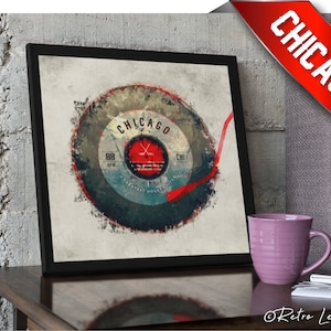 Chicago Blackhawks Hockey | Canvas Gallery Art | Chicago Hockey Puck Vintage Record Collection | Chicago Art Print Christmas Gift for Him