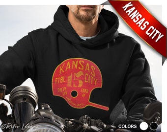 Kansas City Chiefs Hoodie Sweatshirt | Vintage Typography Helmet Design | Unisex Heavy Blend Hooded Sweatshirt | Christmas Gift for KC Fan
