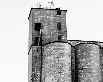 Rustic industrial architecture black and white print: 4 x 6 or 8 x 12, Free shipping