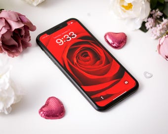 Red Rose iPhone Wallpaper Valentines Day Mobile Phone Wall Paper Digital Background Instant Download Photography Floral Art
