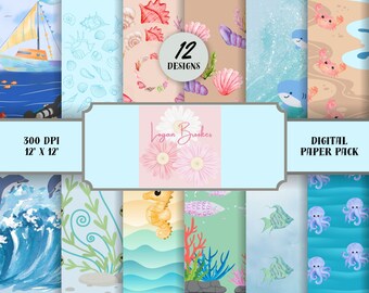 Fun Sea creature digital paper pack