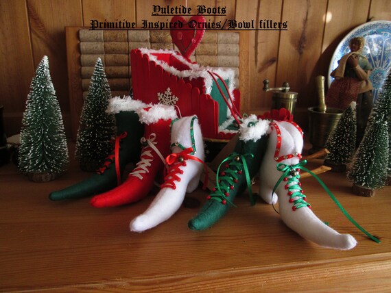 Yuletide Boots Primitive Inspired Ornies Bowl Fillers Custom Etsy