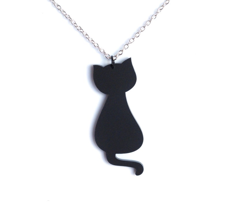 Black cat necklace cute black cat jewelry black cat charm on silver plated chain