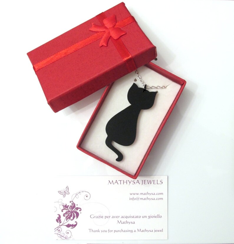 Black cat necklace cute black cat jewelry black cat charm on silver plated chain