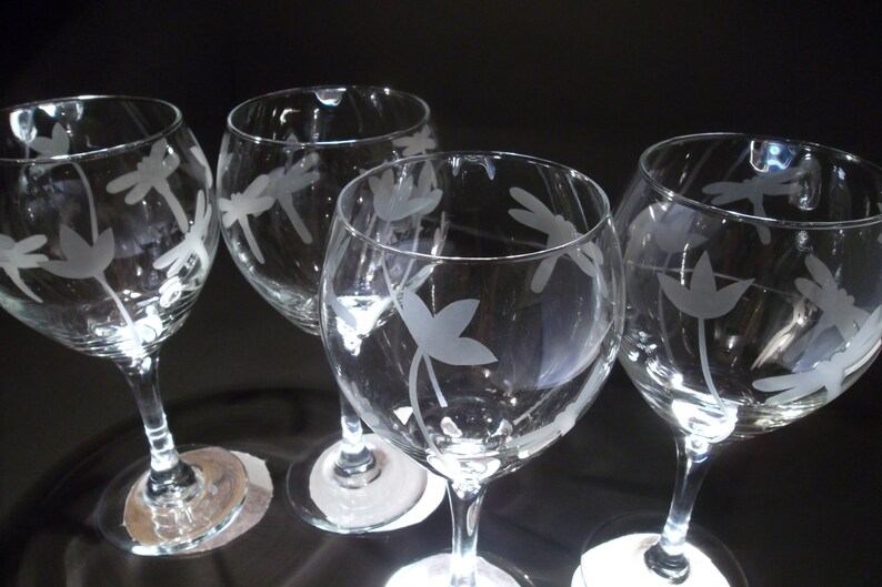 Etched dragonfly wine glasses with flowers. Set of 2. Wedding Etsy