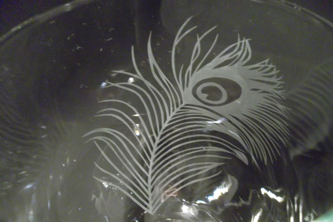 Stemless etched wine glasses. Peacock feathers bridesmaids Etsy