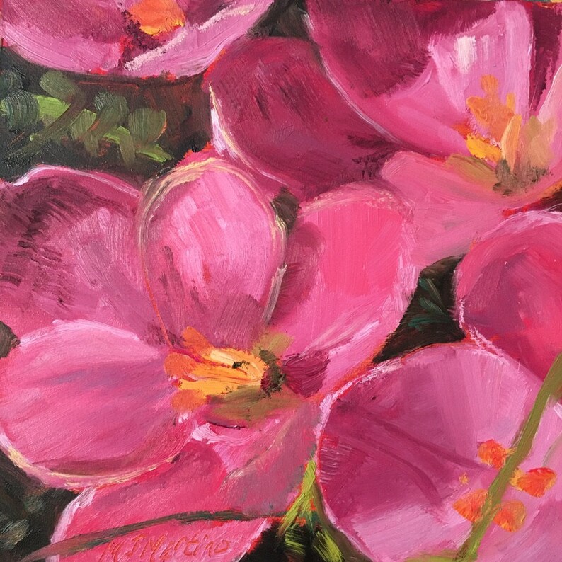 Pink Crocus 6X6 on Wood Panel Oil Painting Original Impressionist Painting