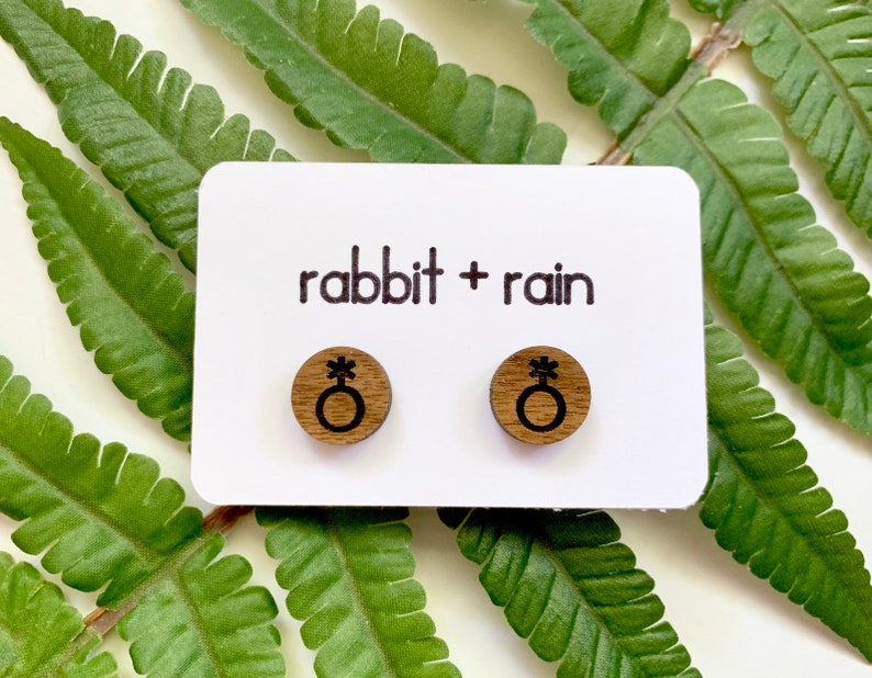 LGBTQ Accessories Nonbinary Pride Studs Genderqueer Earrings Laser Cut and Engraved Walnut Wood Jewelry Small Non Binary Symbol Earrings