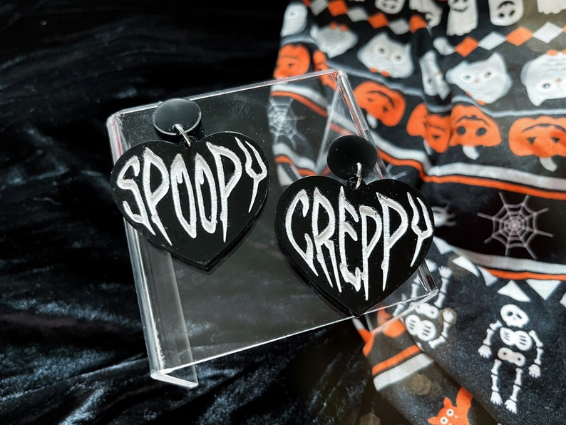 Spoopy and Creppy Earrings, Mix and Match, Spooky Season, Cute Halloween Jewelry, Funny Gothic Hearts, Pastel Goth Accessories, Scary 