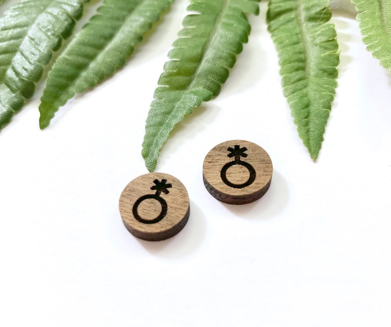 LGBTQ Accessories Nonbinary Pride Studs Genderqueer Earrings Laser Cut and Engraved Walnut Wood Jewelry Small Non Binary Symbol Earrings