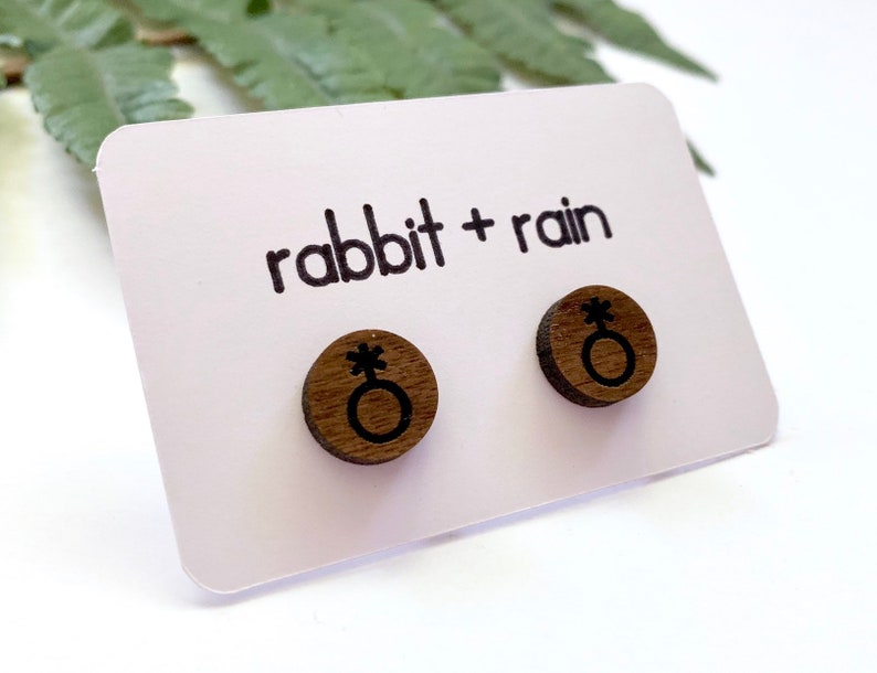 LGBTQ Accessories Nonbinary Pride Studs Genderqueer Earrings Laser Cut and Engraved Walnut Wood Jewelry Small Non Binary Symbol Earrings
