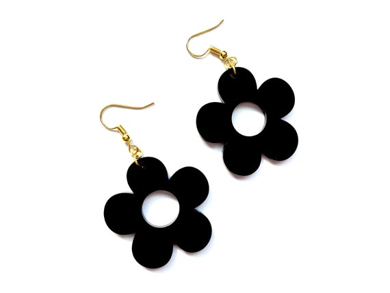 Black Daisy Earrings Flower Power Jewelry Mod Flower - Etsy