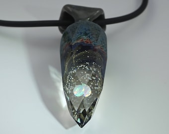 Glass Geode Pendant, Faceted Pendant, Heady Crystal Pendant, Opals - boro, flamework, handmade (#915)