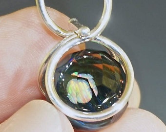 Sterling & Faceted Glass Mini Marble Pendant, Interchangeable, Opals, Space Glass - boro, flamework, handmade