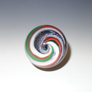 Striped Vortex Glass Marble, Red, Green, White, Dichroic with Abstract Back flamework, lampwork, borosilicate image 4