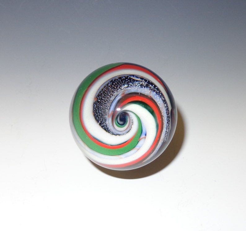 Striped Vortex Glass Marble, Red, Green, White, Dichroic with Abstract Back flamework, lampwork, borosilicate image 4