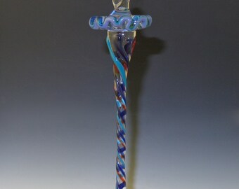 Spiral Glass Maria Ornament, Icicle Twist, Blue, Red, Teal - flamework, lampwork, borosilicate, handmade