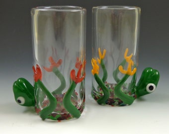 Shot Glass, Smashed Frog, Figural, Cordial - blown glass, frog sculpture, flamework, lampwork, borosilicate