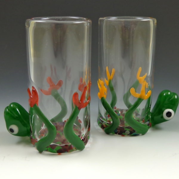 Shot Glass, Smashed Frog, Figural, Cordial - blown glass, frog sculpture, flamework, lampwork, borosilicate