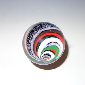 Striped Vortex Glass Marble, Red, Green, White, Dichroic with Abstract Back flamework, lampwork, borosilicate image 1