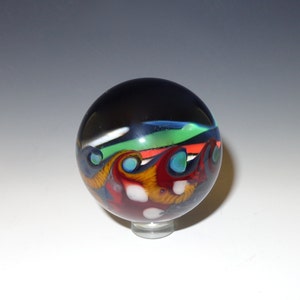 Striped Vortex Glass Marble, Red, Green, White, Dichroic with Abstract Back flamework, lampwork, borosilicate image 3