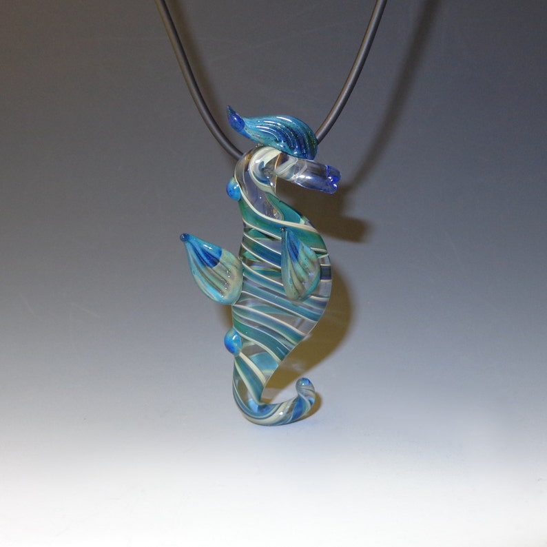 Glass Seahorse Pendant Blue Green Striped Seahorse Etsy