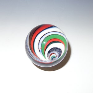 Striped Vortex Glass Marble, Red, Green, White, Dichroic with Abstract Back flamework, lampwork, borosilicate image 2