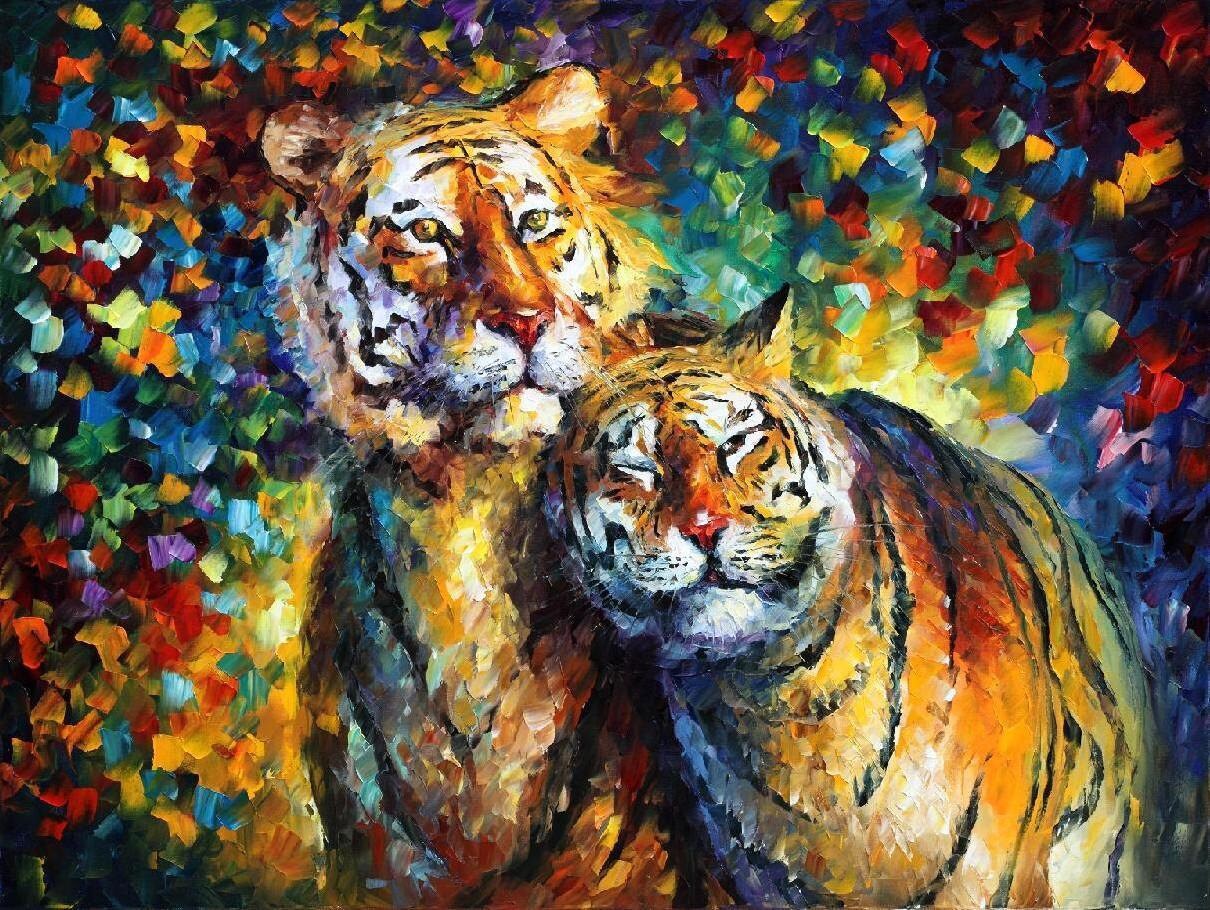 Sweetness Palette Knife Tigers Wall Art Animals Oil Etsy