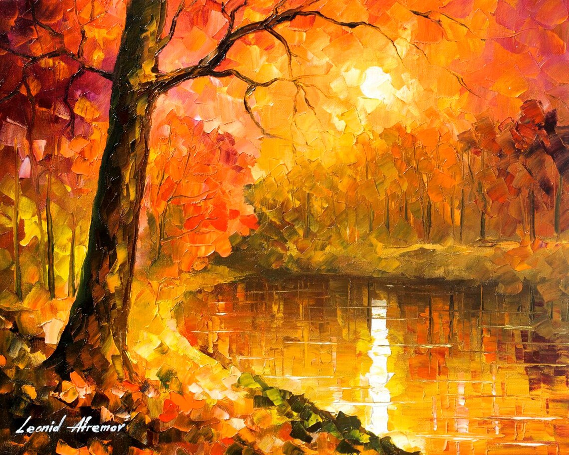Oil Paintings On Canvas Bright Orange Art By Leonid Afremov Etsy
