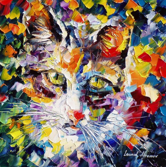 Max Palette Knife Cat Animal Living Room Decor Oil Painting