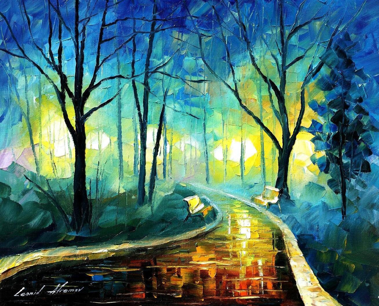 Landscape Art Blue Bathroom Decor Oil Painting On Canvas By Etsy