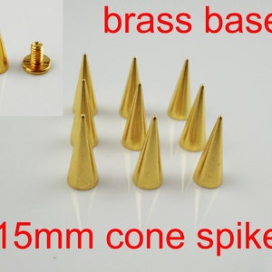 50pcs 15mm Screw back Leathercraft Silver Metal Cone Spike Studs Brass Base DIY