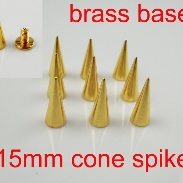 50pcs 15mm vis arrière maroquinerie argent métal Cone Spike goujons laiton Base DIY