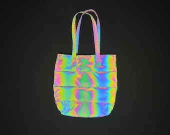 Reflective Tote shopping casual shoulder bag holographic rainbow soft touch handbag