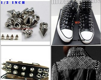 50pcs 1/2" Screwback Metal Tree Spike Studs Punk Silver/Bronze/Gold Available