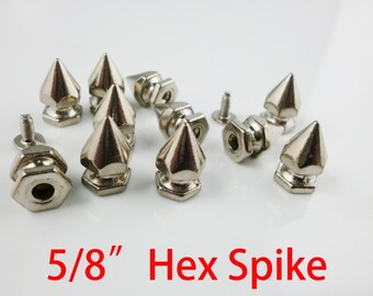 24pcs 5/8" Screwbacl Silver Metal Hex Spike Studs Punk Gothic Style
